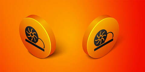 Isometric Xiao long bao or steamed dumplings icon isolated on orange background. Chinese food. Orange circle button. Vector