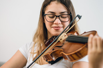 close up portrait of female violinist