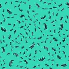 Black Fish steak icon isolated seamless pattern on green background. Vector