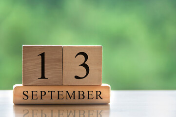 September 13 calendar date text on wooden blocks with copy space for ideas. Copy space and calendar...