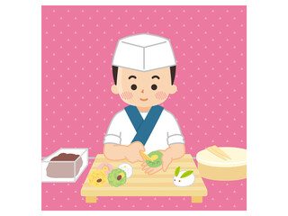 仕事中の和菓子職人