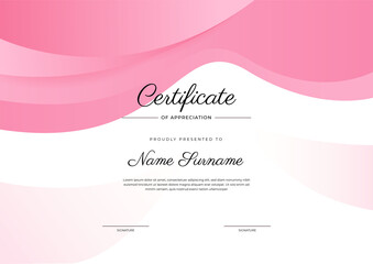 Modern elegant blue and pink certificate of achievement template with badge and border. Designed for diploma, award, business, university, school, and corporate.