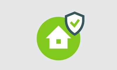 home insurance icon. home protection sign and symbol. House with shield, check mark concept. Vector illustration, design element graphic