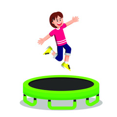 cute little girl playing jumping on the trampoline
