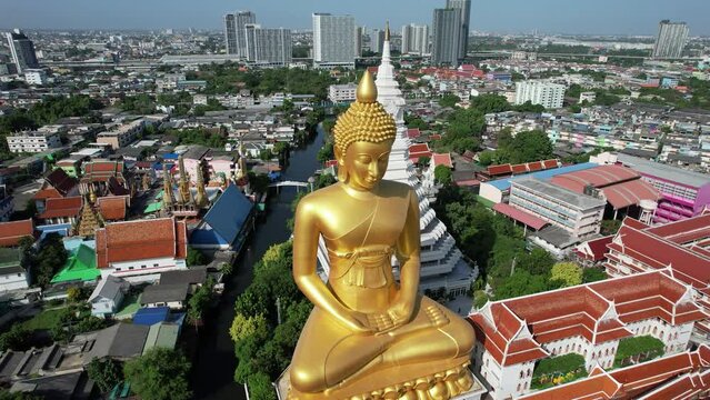 Drone footage of Wat Paknam Bhasicharoen located in Phasi Charoen District, Bangkok