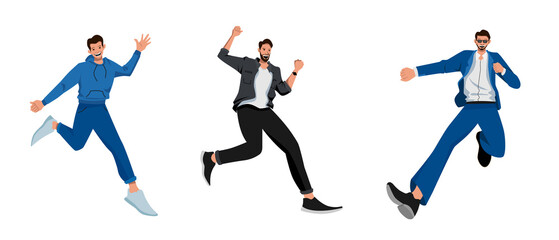 young man celebrating success isolated on white background. cartoon character young man.