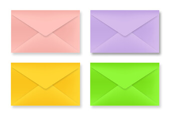 Vector realistic colored envelopes,
Paper envelopes mockup set isolated on a white background, business paper envelopes for invitation, letter, art, envelope collection