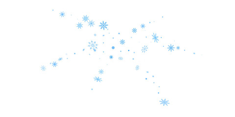 Blue delicate openwork snowflakes scatter on a white background. Festive background, postcard design, wallpaper