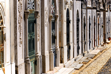 side view of tombs - old cemetery in the center of Lagos old town, Lagos, Faro district, Algarve,...
