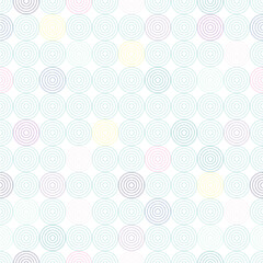 Vector seamless pattern with circles in different colors on white background. For wallpapers, decoration, invitation, fabric, textile and print, web page background, gift and wrapping paper.
