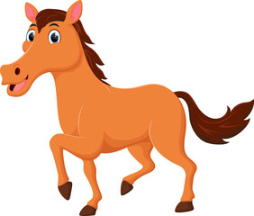 Fototapeta na wymiar Cartoon happy brown horse isolated on white background