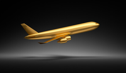 Fototapeta na wymiar Golden plane on white background - 3D illustration