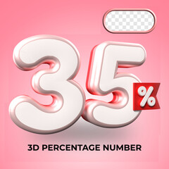 3D render number 35% percentage Red color discount,progress,earning, PNG, transparent