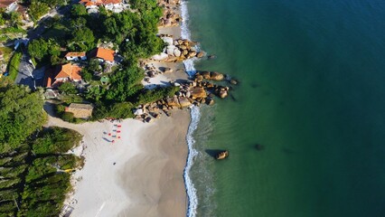 Drone view of a beautiful sea in Florianopolis, Brazil