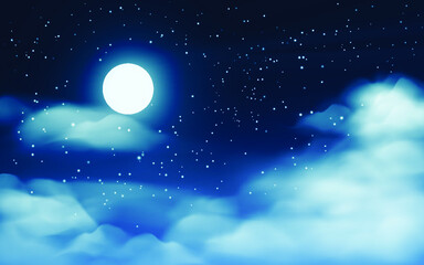 starry sky with clouds and full moon