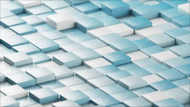 3D animated background of blue wooden cubes in a loop