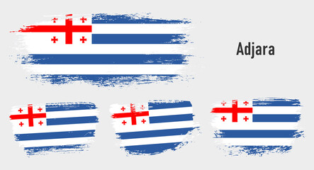 Textured collection national flag of Adjara on painted brush stroke effect with white background