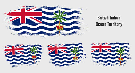 Textured collection national flag of British Indian Ocean Territory on painted brush stroke effect with white background