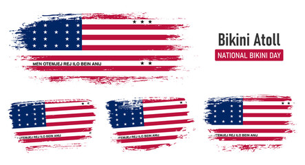 Textured collection national flag of Bikini Atoll on painted brush stroke effect with white background