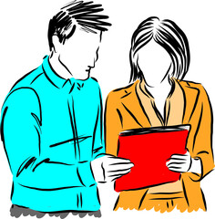 business people couple man and woman looking files vector illustration