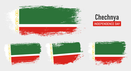 Textured collection national flag of Chechnya on painted brush stroke effect with white background