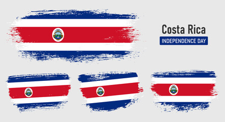 Textured collection national flag of Costa Rica on painted brush stroke effect with white background