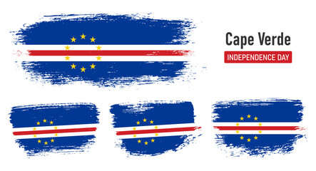 Textured collection national flag of Cape Verde on painted brush stroke effect with white background