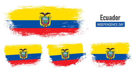 Textured collection national flag of Ecuador on painted brush stroke effect with white background