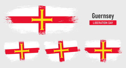 Textured collection national flag of Guernsey on painted brush stroke effect with white background