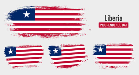 Textured collection national flag of Liberia on painted brush stroke effect with white background