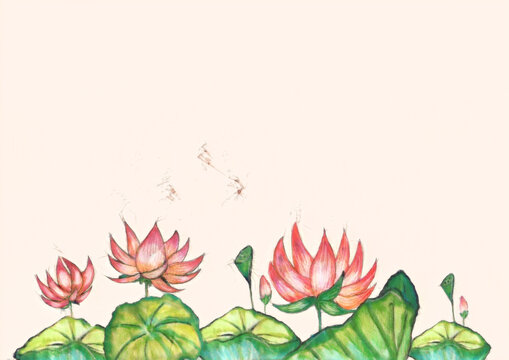 동양화풍 연꽃