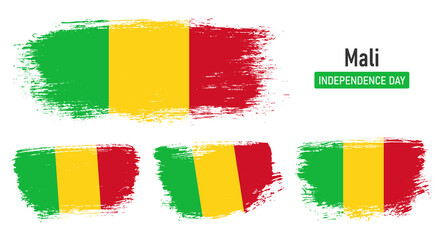 Fototapeta premium Textured collection national flag of Mali on painted brush stroke effect with white background