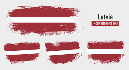 Textured collection national flag of Latvia on painted brush stroke effect with white background