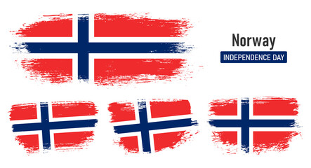 Textured collection national flag of Norway on painted brush stroke effect with white background