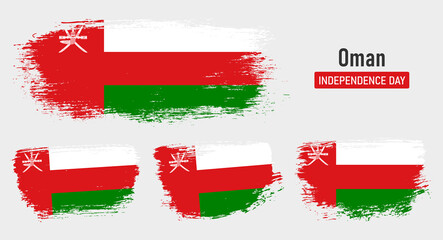 Textured collection national flag of Oman on painted brush stroke effect with white background
