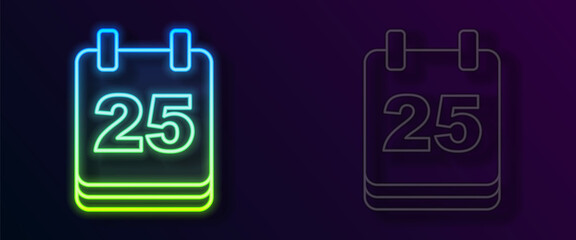 Glowing neon line Christmas day calendar icon isolated on black background. Event reminder symbol. Merry Christmas and Happy New Year. Vector