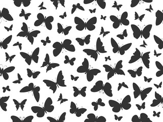 Obraz na płótnie Canvas Butterfly flying silhouette seamless pattern. Butterfly black texture. Vector illustration.