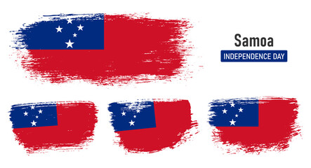 Textured collection national flag of Samoa on painted brush stroke effect with white background