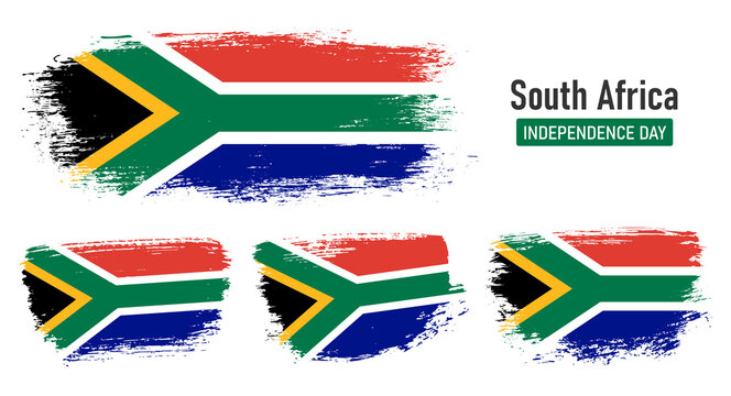 Textured collection national flag of South Africa on painted brush stroke effect with white background
