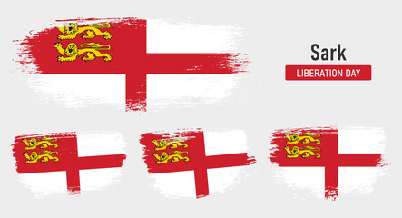 Textured collection national flag of Sark on painted brush stroke effect with white background