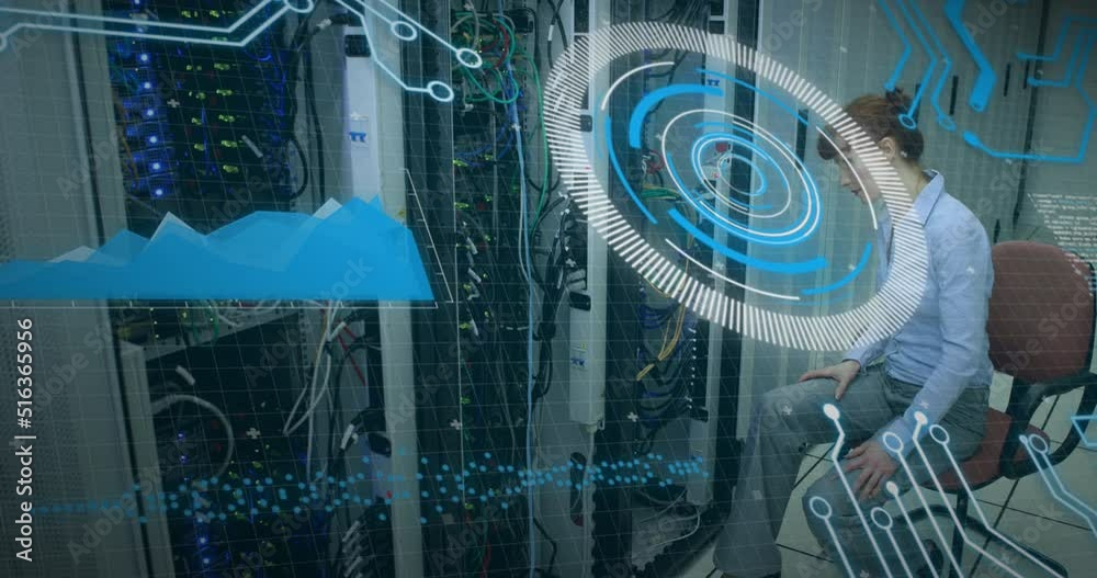 Poster animation of scope scanning and data processing over man wearing vr headset