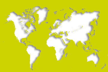 World Map with different Colours, Shadows and Shape in 3D optics