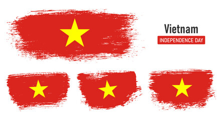 Textured collection national flag of Vietnam on painted brush stroke effect with white background