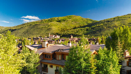 Aerial view of Vail town in Colorado, summer season