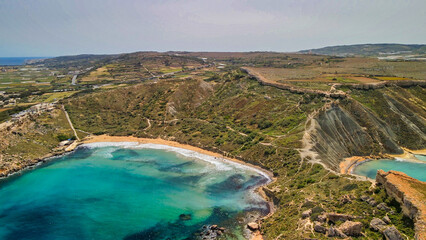 Aerial view of Paradise Bay from drone, Malta