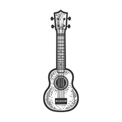 Ukulele Hawaii guitar sketch engraving raster illustration. T-shirt apparel print design. Scratch board imitation. Black and white hand drawn image.