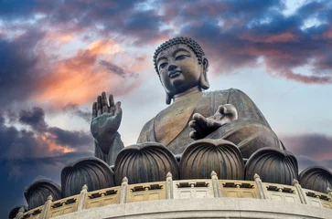 Fotobehang Travel in Hong Kong. The Tian Tan Buddha statue is the large bronze Buddha statue. This also call Big Buddha located at Ngong Ping, Lantau Island, in Hong Kong. © KAL'VAN