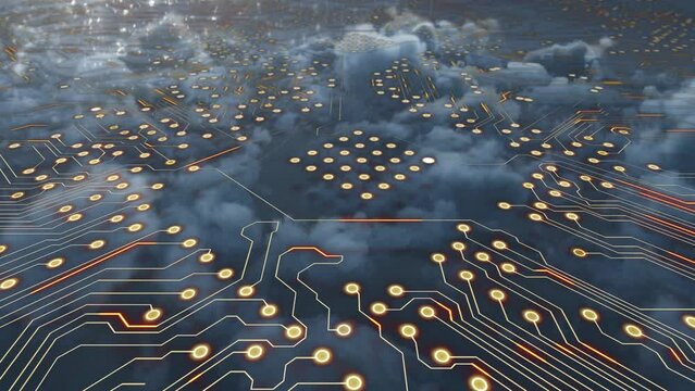 Animation of processor socket over cloudy sky