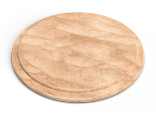 ピザを乗せる円い素焼きのお皿。3Dレンダリングされた円形の砂岩のトレイ。