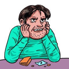 The man ran out of money! His thinking about how to solve his problem.
